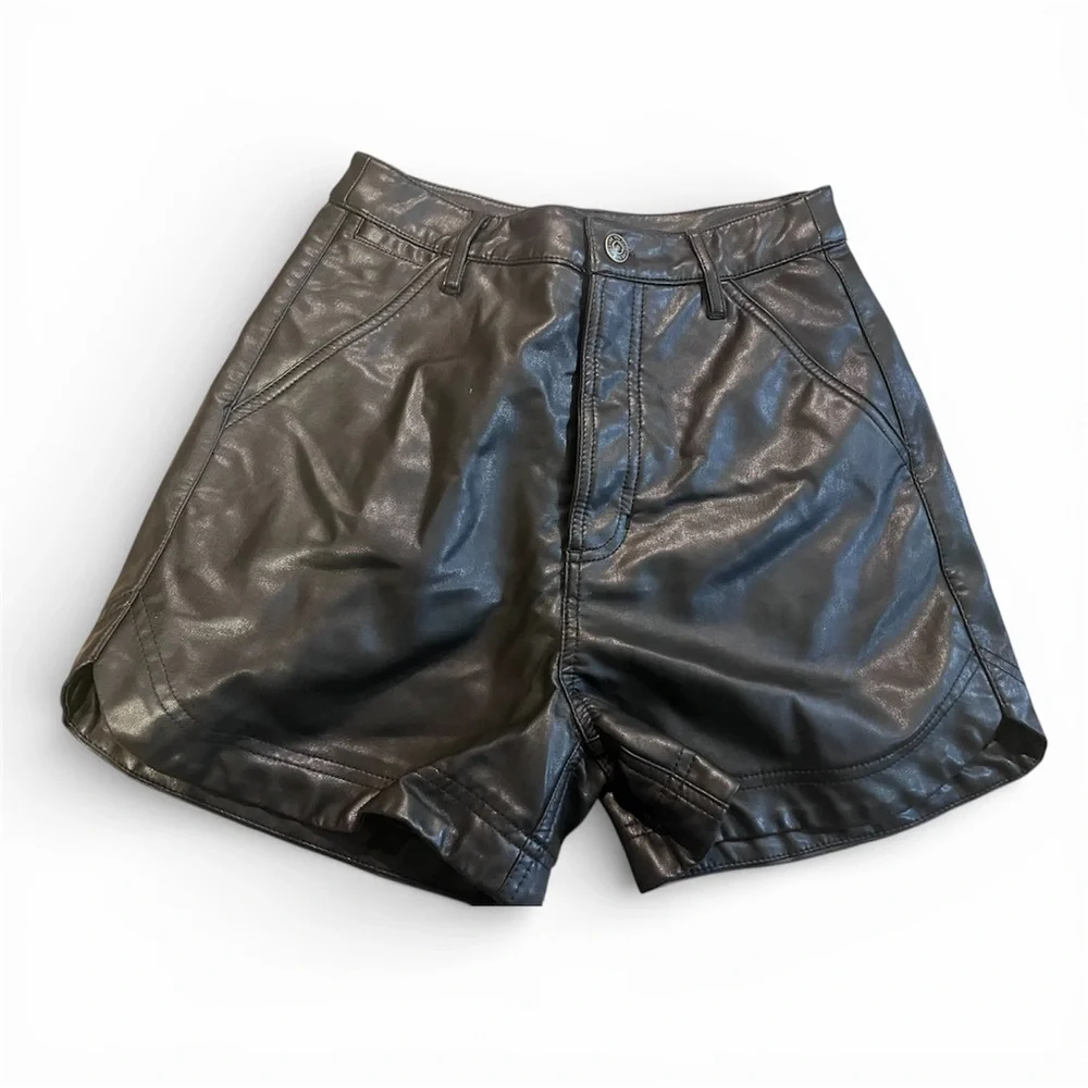 Free People Lita Vegan Leather Button-Fly Shorts  Size 0 | Color: Black